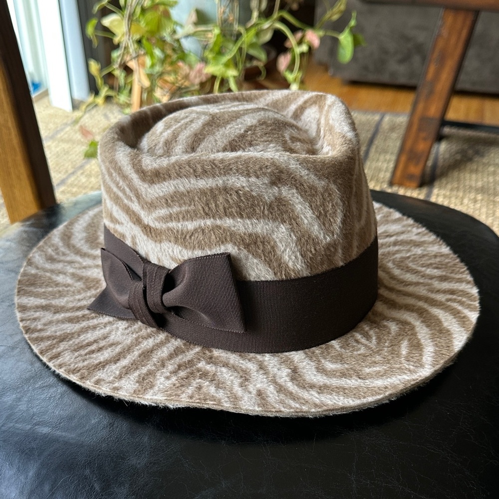 NWT One of a Kind Handcrafted Thick Nap Wool Zebra Print Fedora Hat